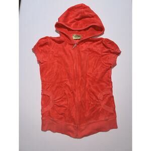 Y2K Vnt Juicy Couture Girls Large Cap sleeve Zip up Hoodie Terry Cloth Red/pink